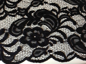 NEW High Class Designer Jet Black Stretch Net Guipure Floral Scalp Lace Fabric
