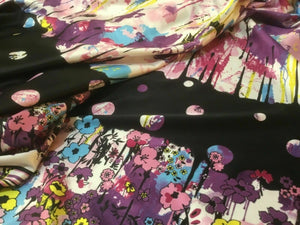 New High Class Designer Stretch Paint Work Floral Spot Border Satin Print Fabric