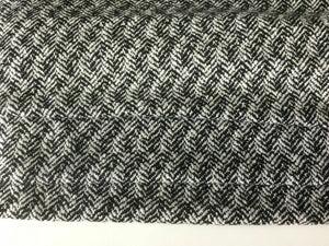 New High Class Heavy White Black Herringbone Wool Boucle Fabric 59" 151 cm