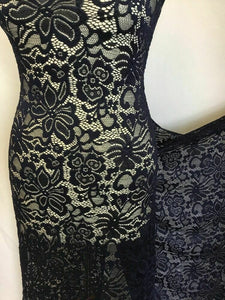 NEW High Class Designer Navy Stretch Net Floral Lace Scalloped Fabric 59" 151 cm
