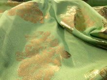 Load image into Gallery viewer, NEW High Class Designer Lime Colour Satin Gold Colour Foil Fabric 59&quot; Material