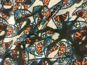 NEW Italian 100% Soft Silk Chiffon Fish Graffiti Print Fabric 53" 136 cm Dress