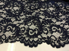 Load image into Gallery viewer, NEW High Class Dark Navy Corded Stretch Floral Scallop Border Lace Fabric 56’’