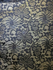 NEW High Class Designer Navy Stretch Net Floral Lace Scalloped Fabric 59" 151 cm