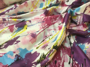 New High Class Designer Stretch Paint Work Floral Spot Border Satin Print Fabric