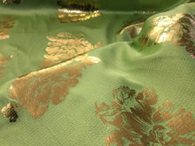 Load image into Gallery viewer, NEW High Class Designer Lime Colour Satin Gold Colour Foil Fabric 59&quot; Material