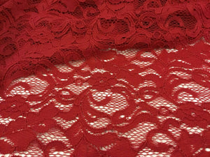 New High Class Designer Red Stretch Floral Corded Lace Fabric 57’’ 145 cm