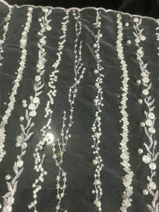 NEW High Class Designer Iced White Bridal Border Floral Pearl Lace Fabric 47”