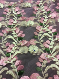NEW High Class Designer Multi Colour Pearl Floral Border Lace Fabric 54” 139 cm