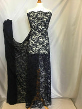 Load image into Gallery viewer, NEW High Class Dark Navy Corded Stretch Floral Scallop Border Lace Fabric 56’’