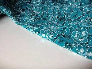 NEW Sea Green Colour Ivory Corded Stretch Lace Fabric Sea Green Sequins Bling It