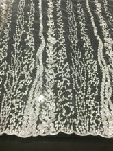 Load image into Gallery viewer, NEW High Class Designer Iced White Bridal Border Floral Pearl Lace Fabric 47”