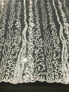 NEW High Class Designer Iced White Bridal Border Floral Pearl Lace Fabric 47”