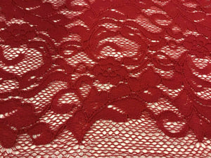 New High Class Designer Red Stretch Floral Corded Lace Fabric 57’’ 145 cm