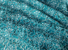 Load image into Gallery viewer, NEW Sea Green Colour Ivory Corded Stretch Lace Fabric Sea Green Sequins Bling It