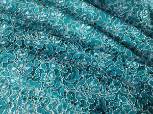 NEW Sea Green Colour Ivory Corded Stretch Lace Fabric Sea Green Sequins Bling It