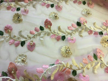 Load image into Gallery viewer, NEW High Class Designer Multi Colour Pearl Floral Border Lace Fabric 54” 139 cm