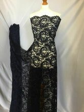 Load image into Gallery viewer, NEW High Class Dark Navy Corded Stretch Floral Scallop Border Lace Fabric 56’’