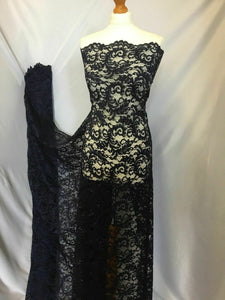 NEW High Class Dark Navy Corded Stretch Floral Scallop Border Lace Fabric 56’’