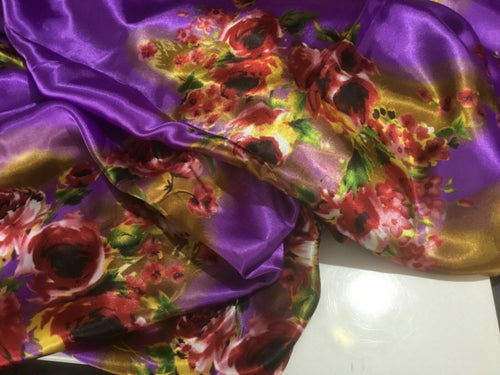 New Gorgeous Designer Soft Floral Satin Print Fabric 55''140cm Dress Art Garment