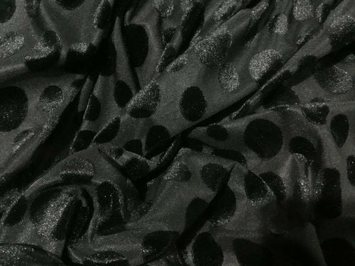 New Jet Black Stretch Polka Dot Velvet Valour Burnout fabric Spots Devore