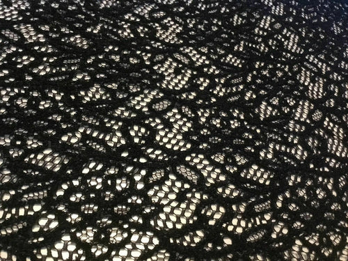 NEW Jet Black Stretch Crochet Floral Lace Fabric 63