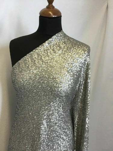 NEW Designer Stretch Silver Sequins Fabric 56'' 144 cm Bridal Dress Cloth Party