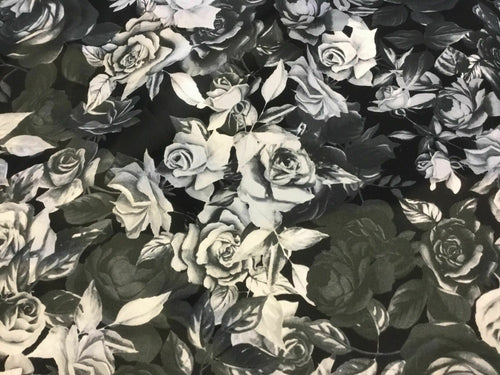 NEW Designer Silky Soft Poly Satin Rose Leaf Print Fabric 58