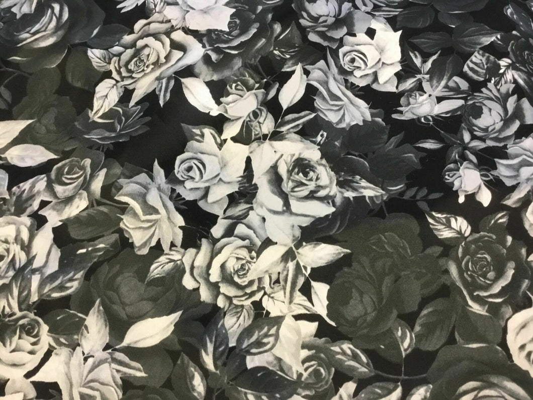 NEW Designer Silky Soft Poly Satin Rose Leaf Print Fabric 58