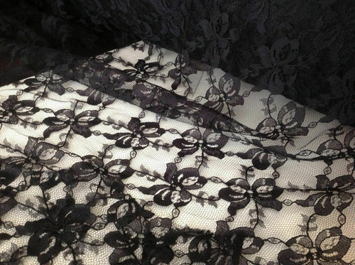 Beautiful Black Stretch Floral Lace Fabric 52