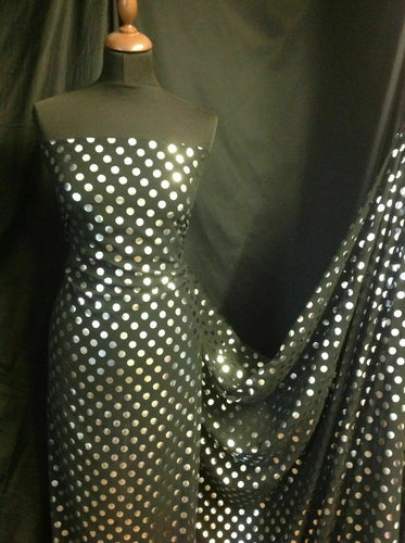 Beautiful Black Chiffon With Silver Polka Dot Spots Fabric 148 cm 58