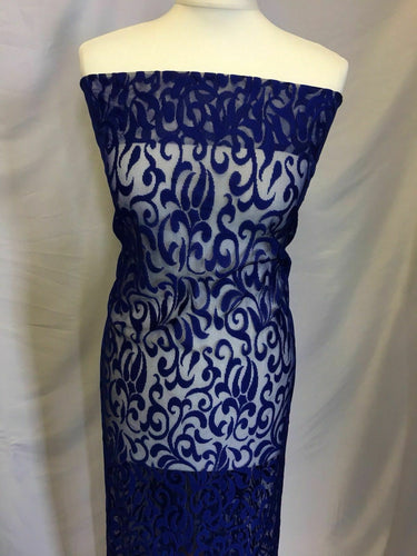 NEW Gorgeous Designer Royal Blue Burnout Lace Fabric 42” 108 cm Material