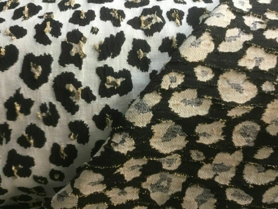 New Designer Reversible Leopard Elastane Metallic Jacquard Brocade Cloque Fabric