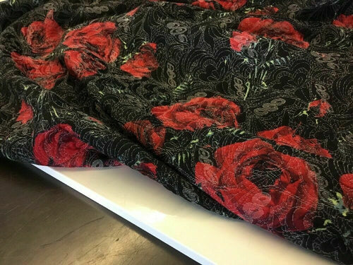 New High Class Designer Red Rose Jacquard Quilted Fabric 58’’ 148cm Cloth Jacket