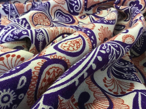 New Designer Orange / Purple 100% Wool Crepe Print Fabric Seen On Catwalk 54''