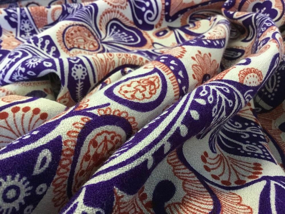 New Designer Orange / Purple 100% Wool Crepe Print Fabric Seen On Catwalk 54''