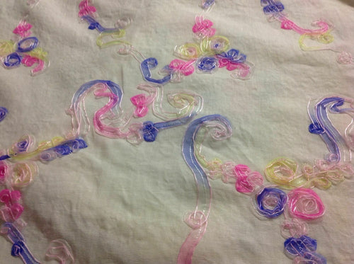 NEW Designer Patched Ribbon Embroidery Linen Fabric 53