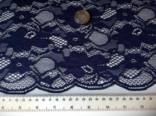 NEW Designer Navy Stretch Floral Corded Lace Fabric 59
