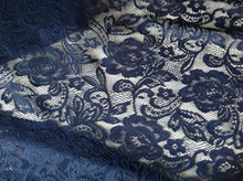 Load image into Gallery viewer, NEW Designer Navy Crochet Rose leaf Floral Lace Fabric 60&quot; 152 cm Art Craft Trim