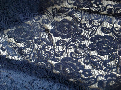 NEW Designer Navy Crochet Rose leaf Floral Lace Fabric 60