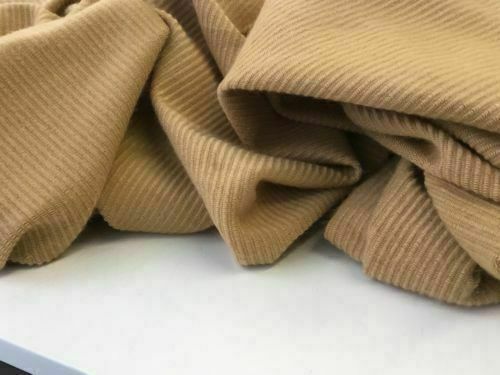 NEW Designer Wool Mix Beige Camel Colour Smooth Stretch Corduroy Jersey Fabric