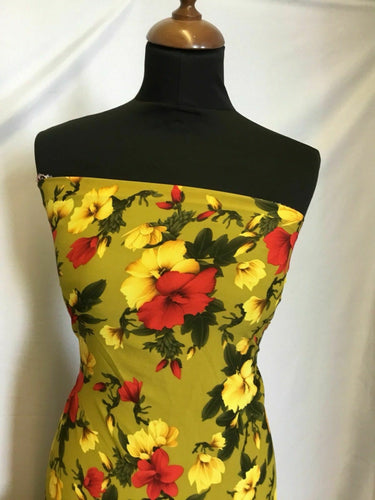 NEW Designer Multicolored Stretch Peach Crepe Leaf Floral Print Fabric Dress