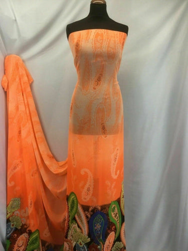 NEW Designer Multicoloured Chiffon Floral Paisley Border Print Fabric Art Dress