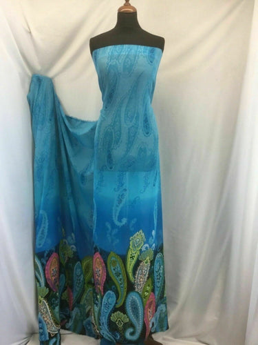 NEW Designer Multicolored Chiffon Floral Paisley Border Print Fabric Dress 1