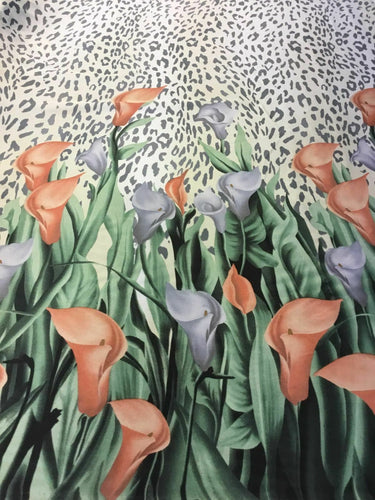 NEW Designer Multicolored Silky Soft Poly Satin Floral Leopard Fabric 57'' 145cm