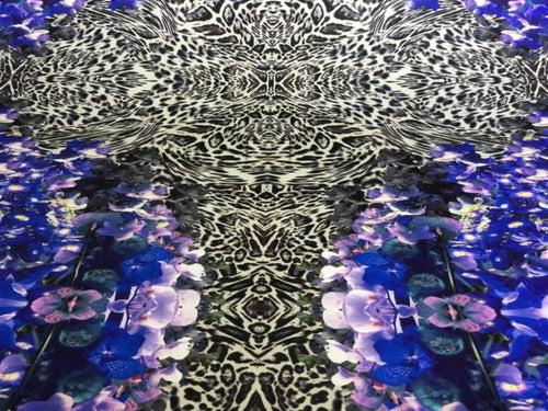 New High Class Designer Multicoloured Floral Leopard Print Scuba Fabric 58