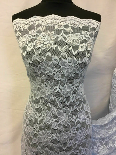 NEW Designer Light Blue 4 Way Stretch Floral Lace Double Scalloped Border Fabric