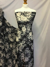 Load image into Gallery viewer, NEW Designer Multicoloured Stretch Floral Print Lace Fabric 60’’153cm Navy Ivory