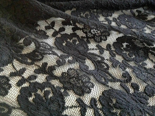 NEW Designer Jet Black Stretch Floral Lace Fabric 57