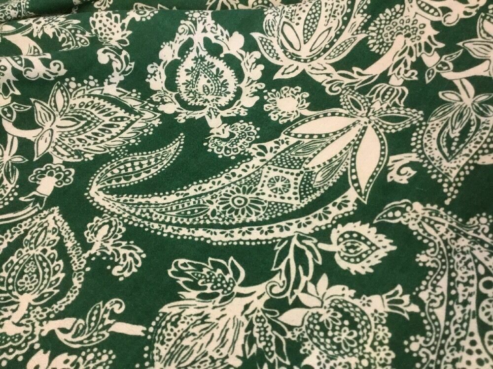 New Designer Green Ivory 100% Wool Crepe Large Print Fabric Seen On Catwalk